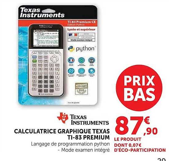 CALCULATRICE GRAPHIQUE TEXAS TI-83 PREMIUM