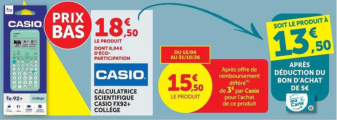 CASIO CALCULATRICE SCIENTIFIQUE CASIO FX92+ COLLÈGE