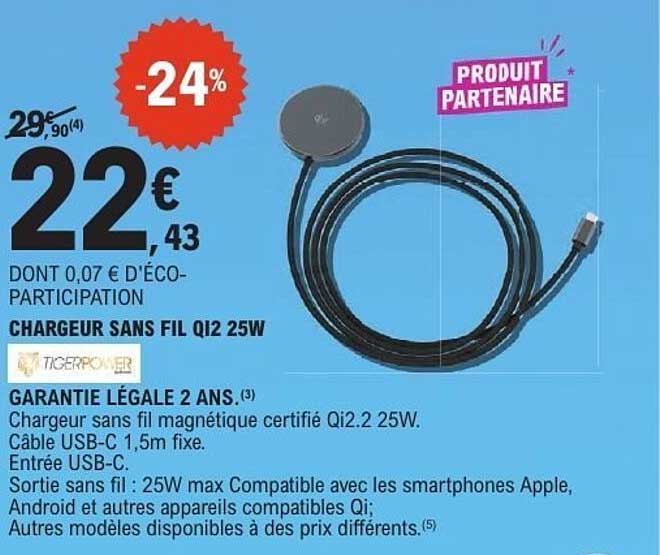 CHARGEUR SANS FIL QI2 25W