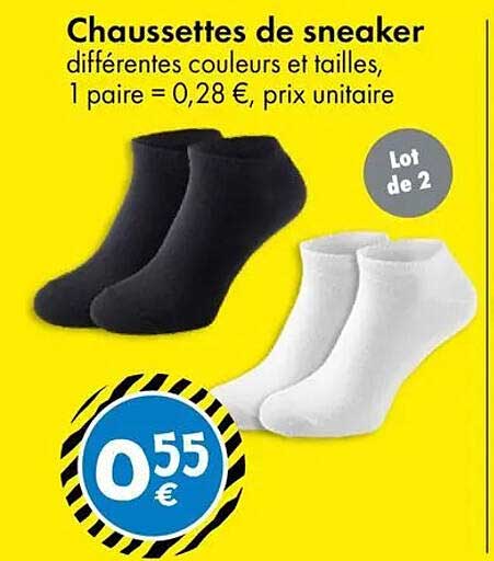 Chaussettes de sneaker différentes couleurs et tailles, 1 paire = 0,28 €, prix unitaire