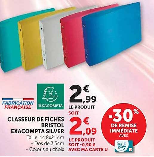 CLASSEUR DE FICHES BRISTOL EXACOMPTA SILVER