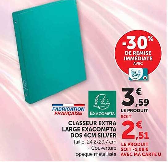 CLASSEUR EXTRA LARGE EXACOMPTA DOS 4CM SILVER