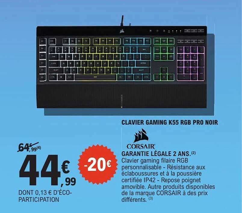 CLAVIER GAMING K55 RGB PRO NOIR