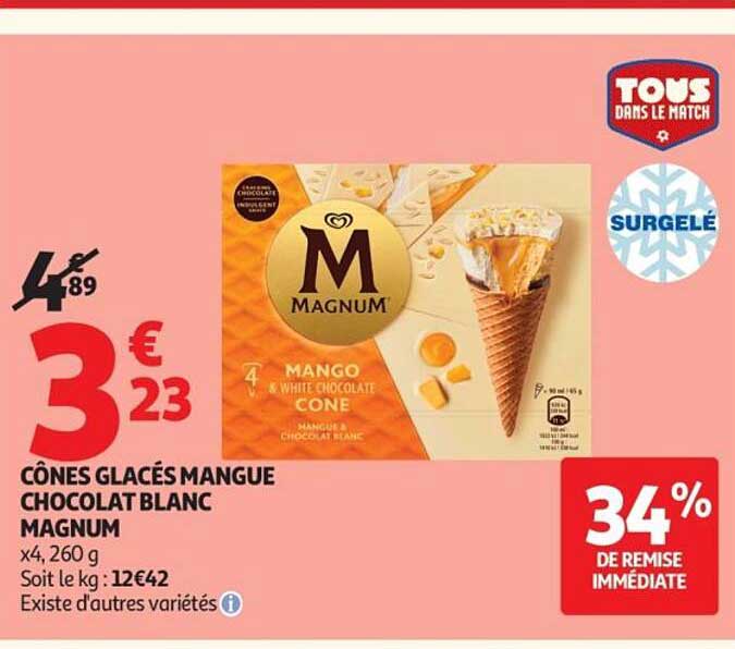 CÔNES GLACÉS MANGUE CHOCOLAT BLANC MAGNUM