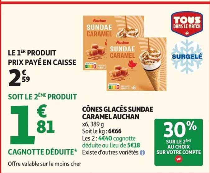 CÔNES GLACÉS SUNDAE CARAMEL AUCHAN