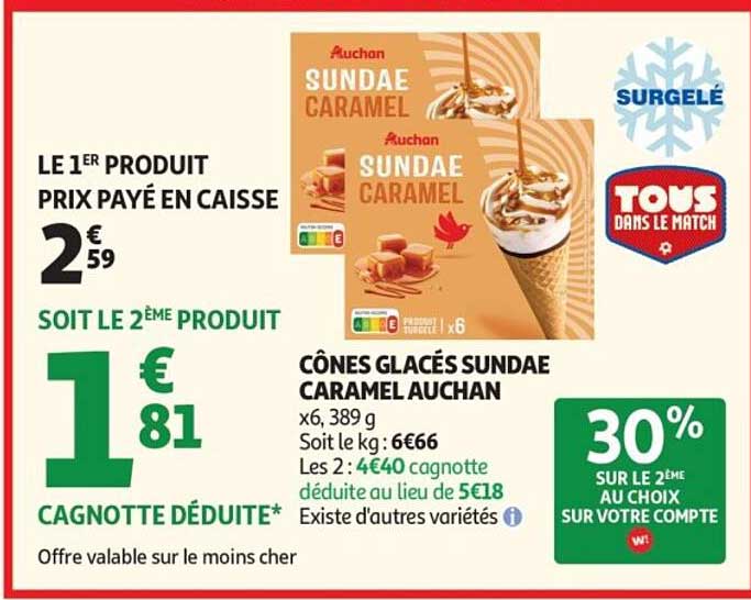 CÔNES GLACÉS SUNDAE CARAMEL AUCHAN