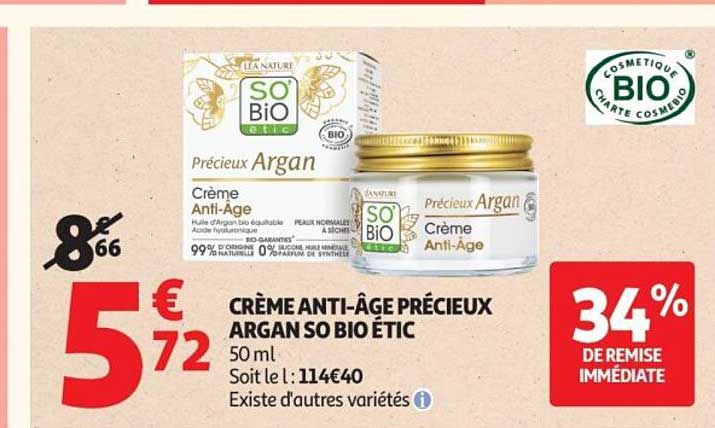 CRÈME ANTI-ÂGE PRÉCIEUX ARGAN SO BIO ÉTIC
