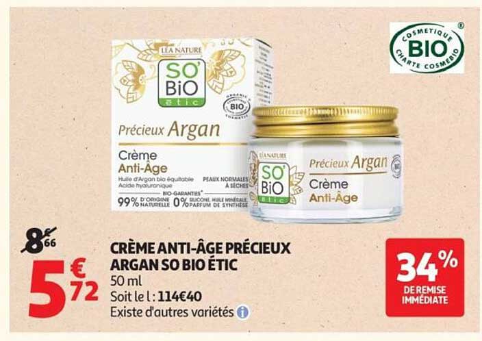 CRÈME ANTI-ÂGE PRÉCIEUX ARGAN SO BIO ÉTIC