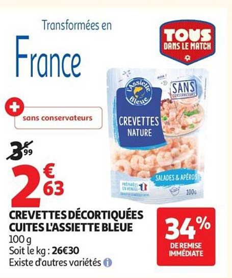 CREVETTES DÉCORTIQUÉES CUITES L'ASSIETTE BLEUE 100 g