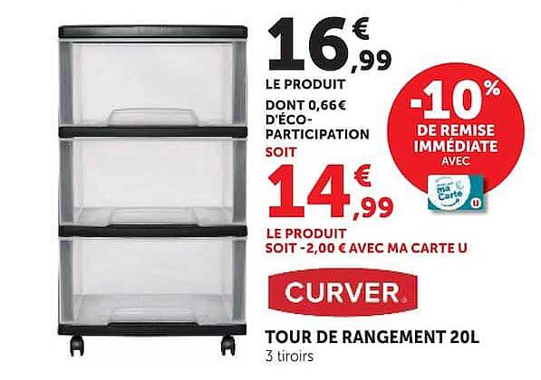 CURVER TOUR DE RANGEMENT 20L 3 tiroirs