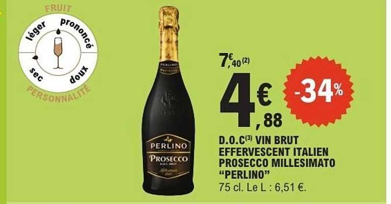 D.O.C. VIN BRUT EFFERVESCENT ITALIEN PROSECCO MILLESIMATO “PERLINO”