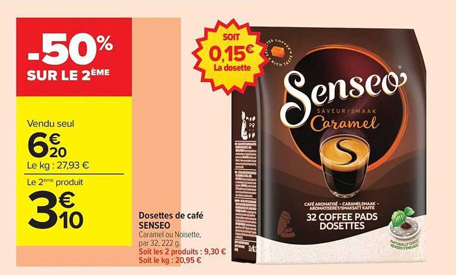 Dosettes de café SENSEO Caramel ou Noisette, par 32, 222 g