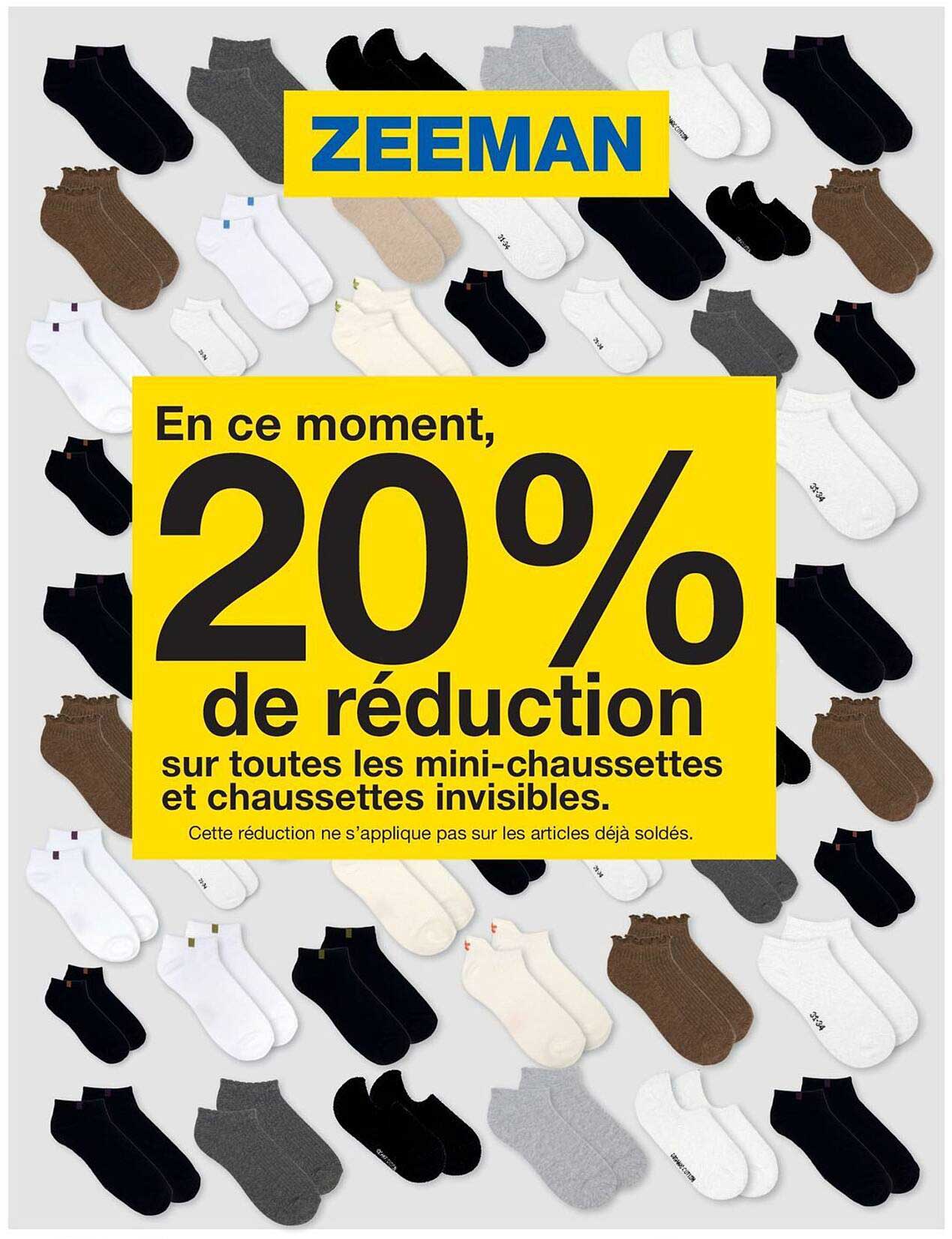 En ce moment, 20% de réduction sur toutes les mini-chaussettes et chaussettes invisibles.