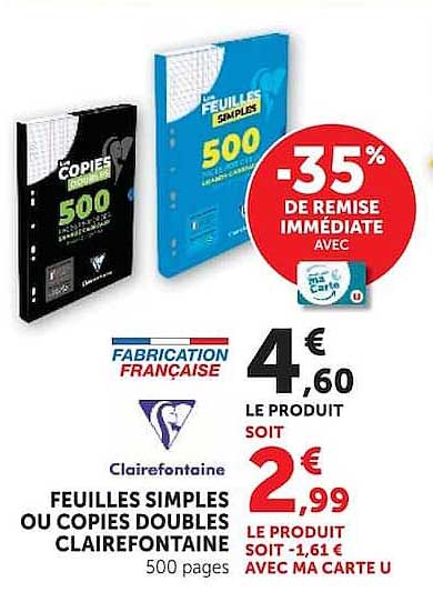 FEUILLES SIMPLES OU COPIES DOUBLES CLAIREFONTAINE 500 pages