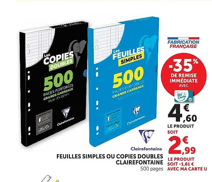 FEUILLES SIMPLES OU COPIES DOUBLES CLAIREFONTAINE 500 pages