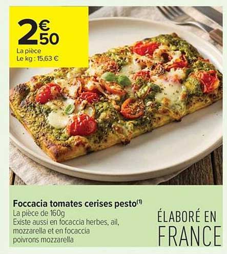 Focaccia tomates cerises pesto