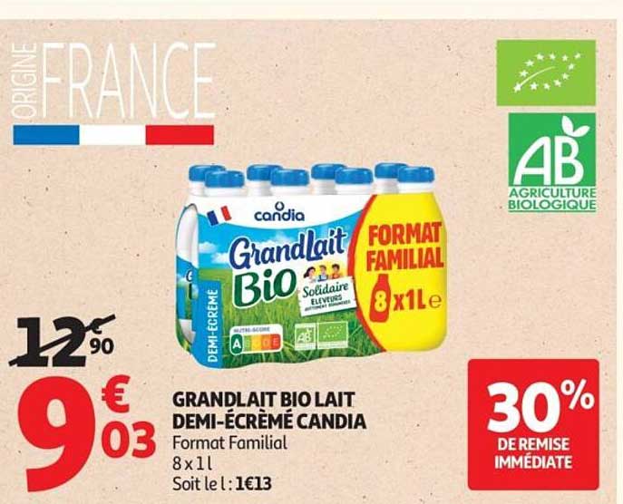 GRANDLAIT BIO LAIT DEMI-ÉCRÉMÉ CANDIA