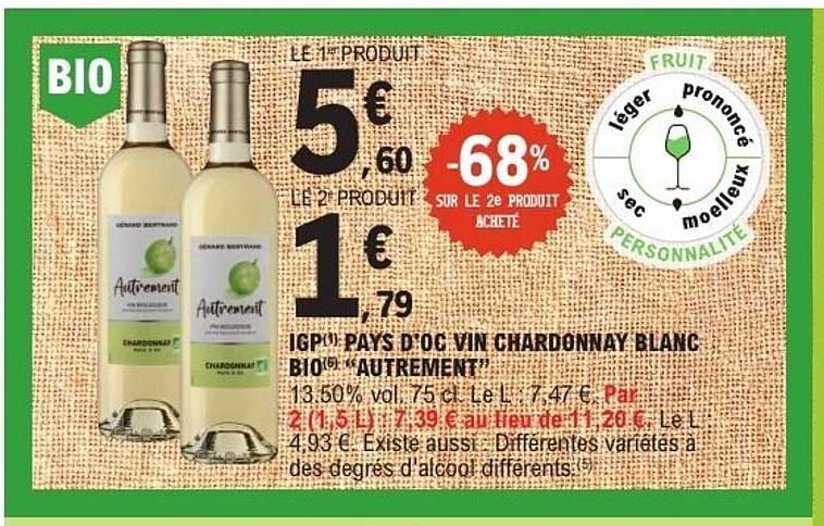 IGP PAYS D'OC VIN CHARDONNAY BLANC BIO “AUTREMENT”