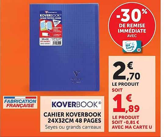 KOVERBOOK CAHIER KOVERBOOK 24X32CM 48 PAGES Seyes ou grands carreaux