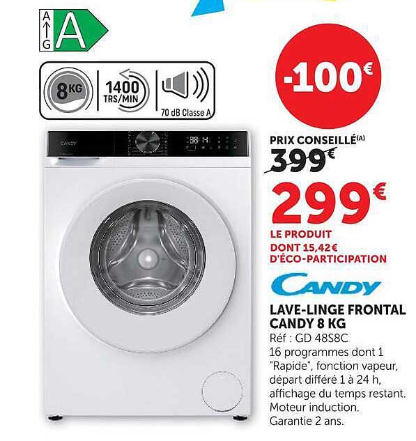 LAVE-LINGE FRONTAL CANDY 8 KG