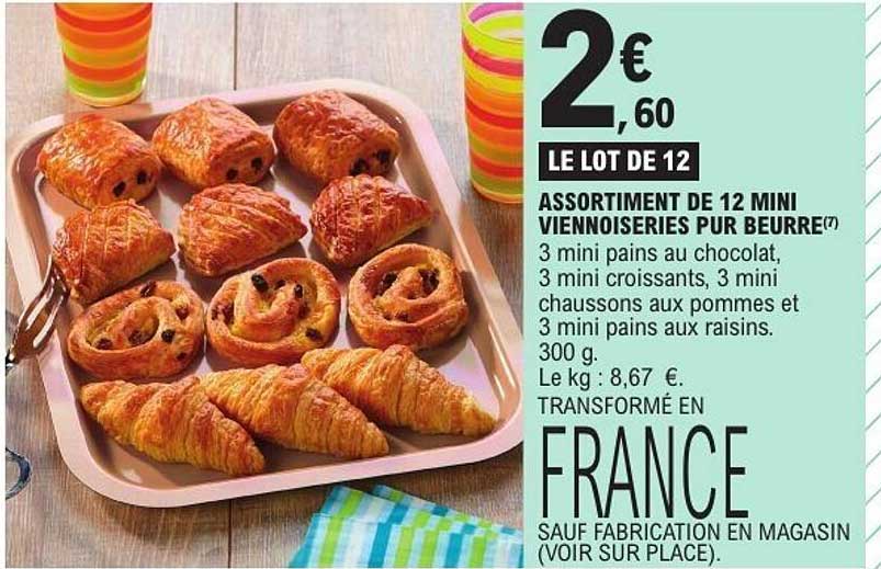 LE LOT DE 12 ASSORTIMENT DE 12 MINI VIENNOISERIES PUR BEURRE