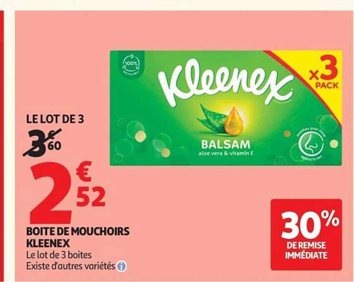 LE LOT DE 3 BOITE DE MOUCHOIRS KLEENEX