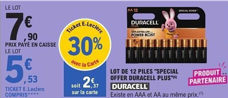 LOT DE 12 PILES "SPECIAL OFFER DURACELL PLUS"
