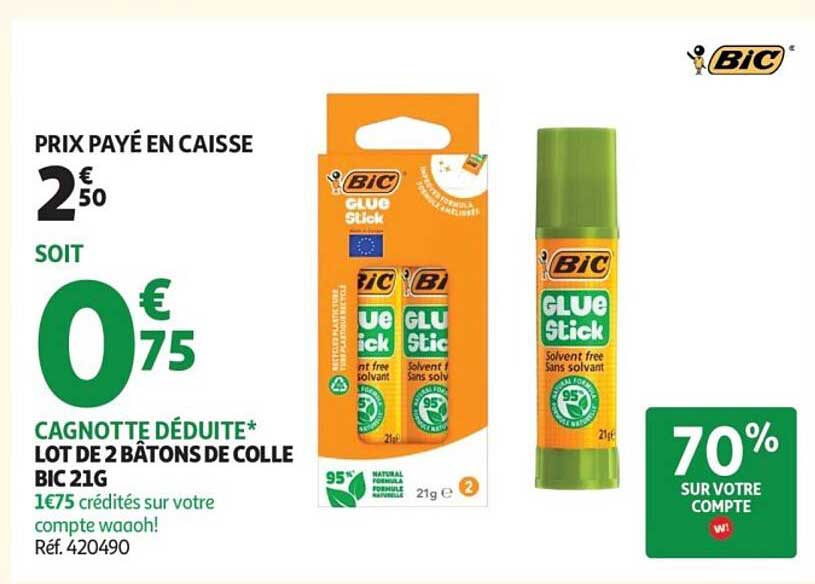 LOT DE 2 BÂTONS DE COLLE BIC 21G