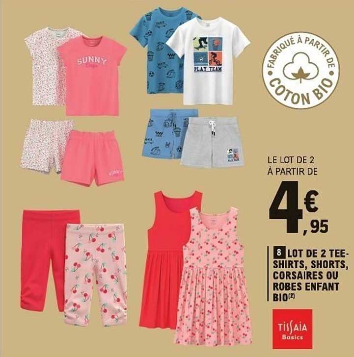 LOT DE 2 TEE-SHIRTS, SHORTS, CORSAIRES OU ROBES ENFANT BIO(2)