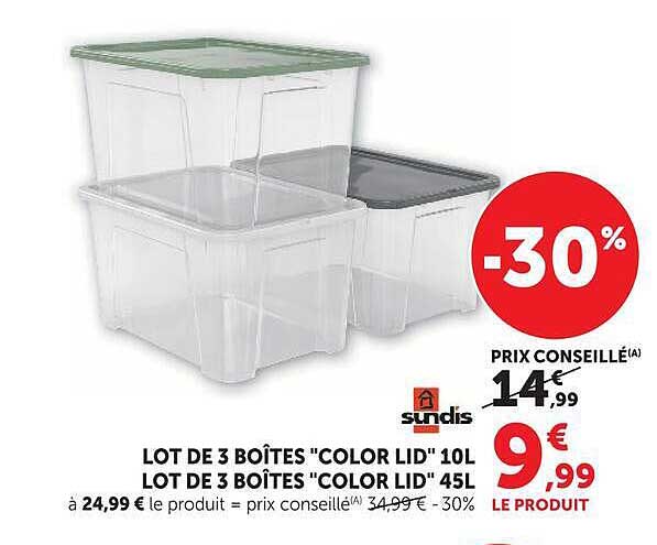 LOT DE 3 BOÎTES "COLOR LID" 10L LOT DE 3 BOÎTES "COLOR LID" 45L