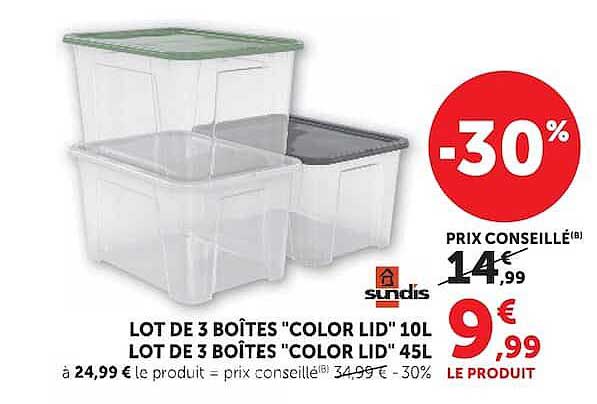 LOT DE 3 BOÎTES "COLOR LID" 10L LOT DE 3 BOÎTES "COLOR LID" 45L