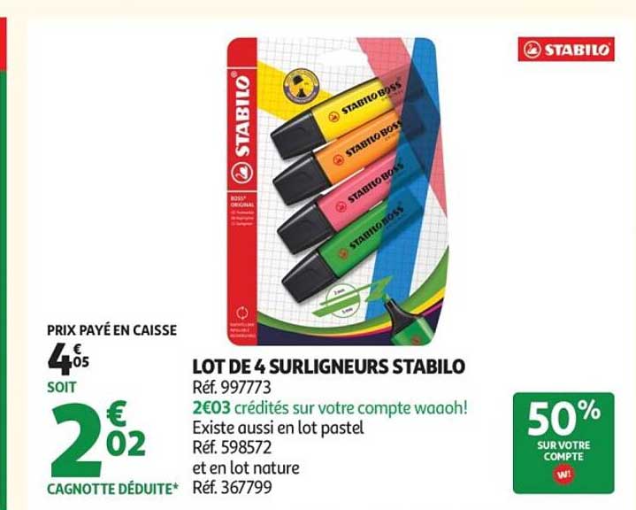 LOT DE 4 SURLIGNEURS STABILO