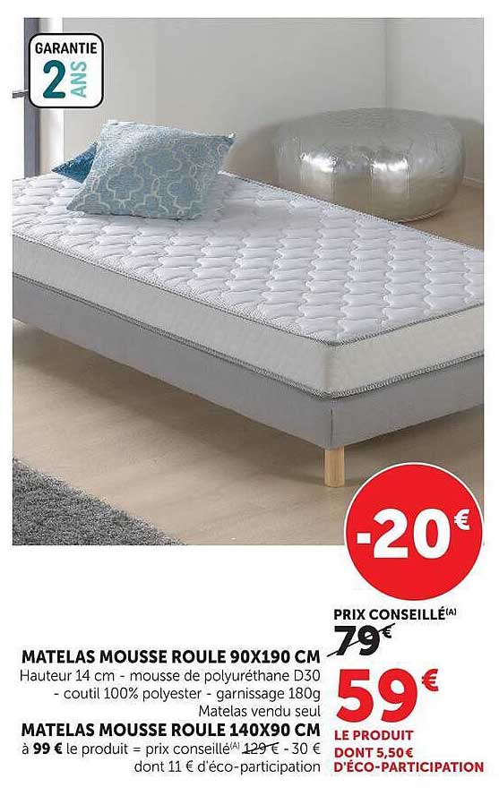 MATELAS MOUSSE ROULE 90X190 CM