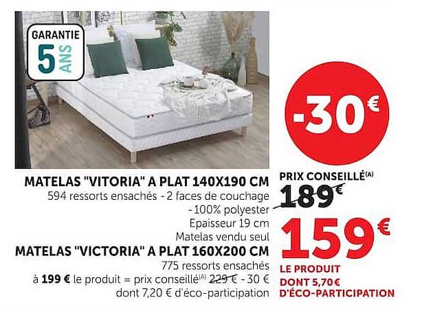 MATELAS "VITORIA" A PLAT 140X190 CM