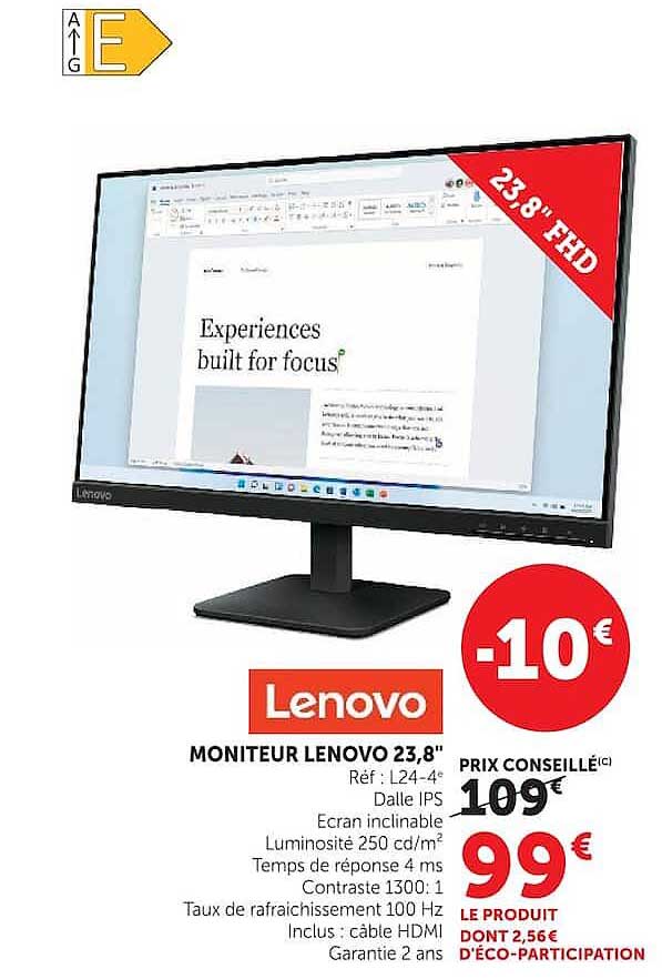 MONITEUR LENOVO 23,8"