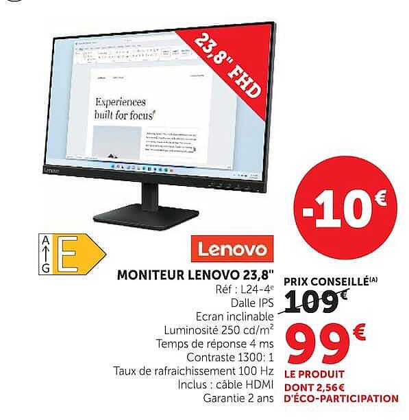 MONITEUR LENOVO 23,8"