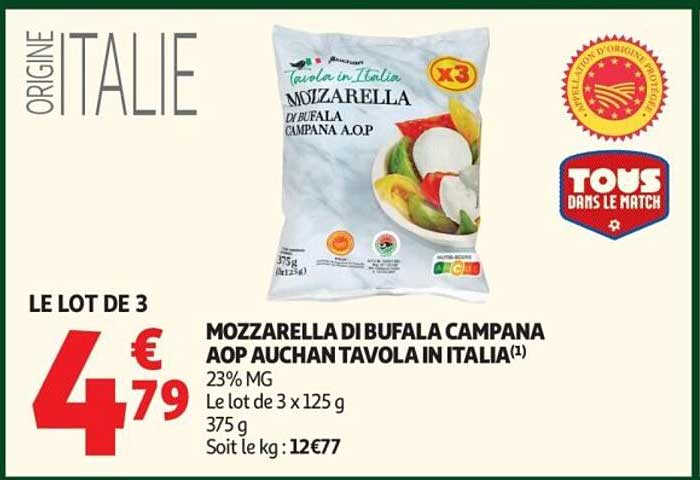 MOZZARELLA DI BUFALA CAMPANA AOP AUCHAN TAVOLA IN ITALIA