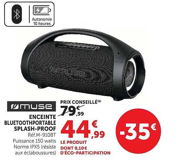 MUSE ENCEINTE BLUETOOTHPORTABLE SPLASH-PROOF Ref.M-910BT