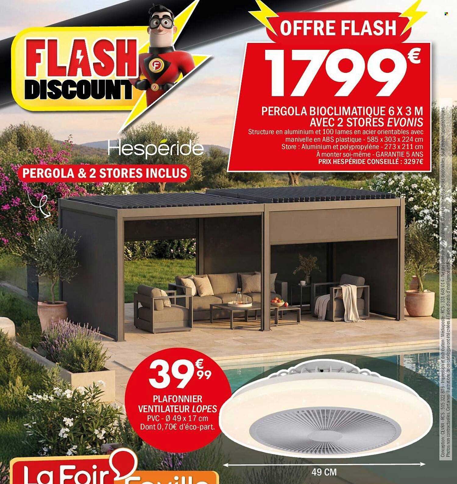 OFFRE FLASH 1799€ PERGOLA BIOCLIMATIQUE 6 X 3 M AVEC 2 STORES EVONIS