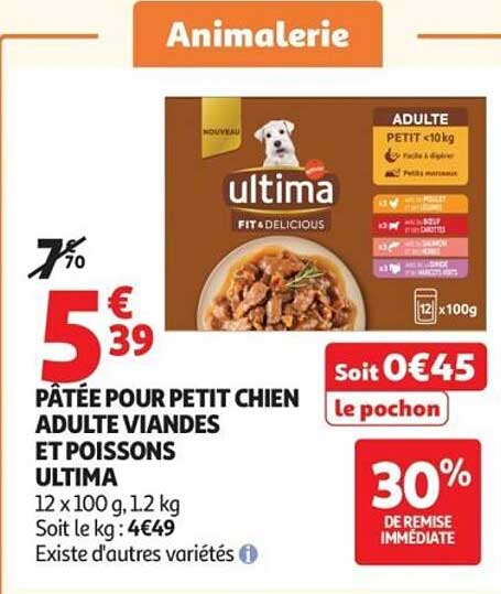PÂTÉE POUR PETIT CHIEN ADULTE VIANDES ET POISSONS ULTIMA