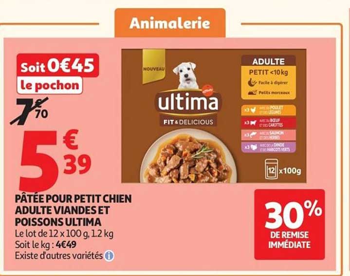 PÂTÉE POUR PETIT CHIEN ADULTE VIANDES ET POISSONS ULTIMA