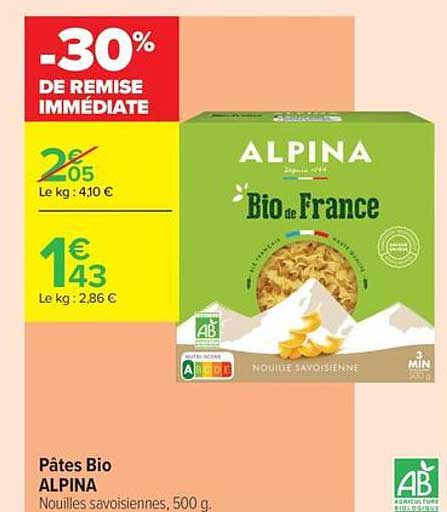 Pâtes Bio ALPINA Nouilles savoisiennes, 500 g
