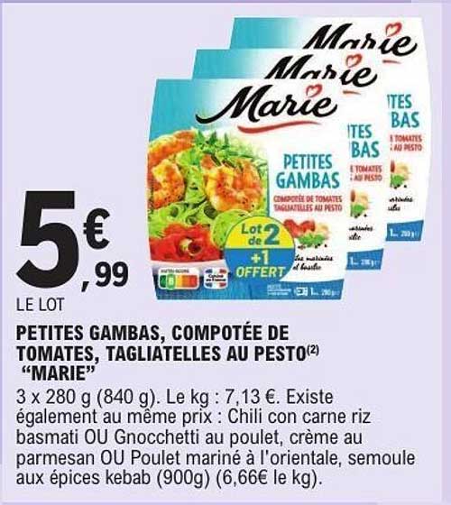 PETITES GAMBAS, COMPOTÉE DE TOMATES, TAGLIATELLES AU PESTO “MARIE”