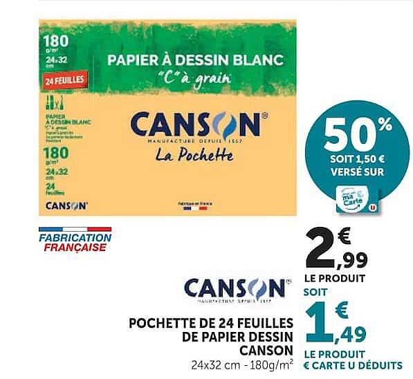 POCHETTE DE 24 FEUILLES DE PAPIER DESSIN CANSON