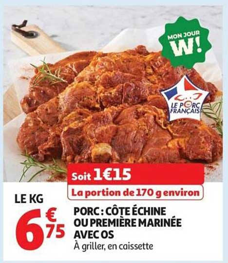 PORC: CÔTE ÉCHINE OU PREMIÈRE MARINÉE AVEC OS