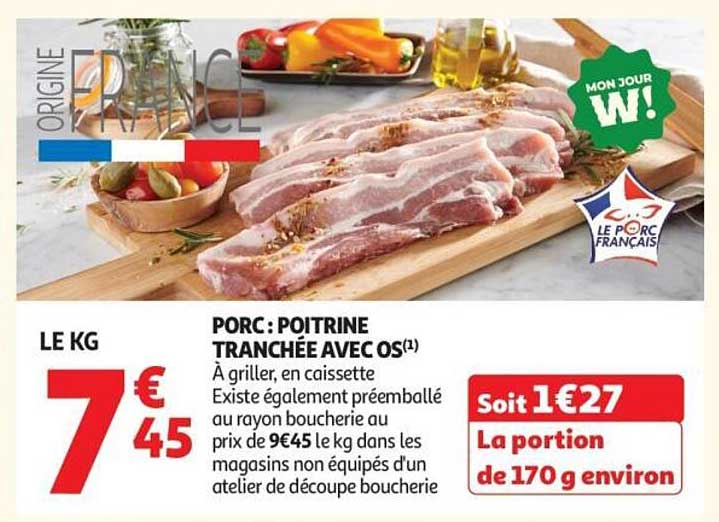 PORC : POITRINE TRANCHÉE AVEC OS(1)
