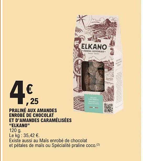 PRALINÉ AUX AMANDES ENROBÉ DE CHOCOLAT ET D’AMANDES CARAMÉLISÉES “ELKANO” 120 g