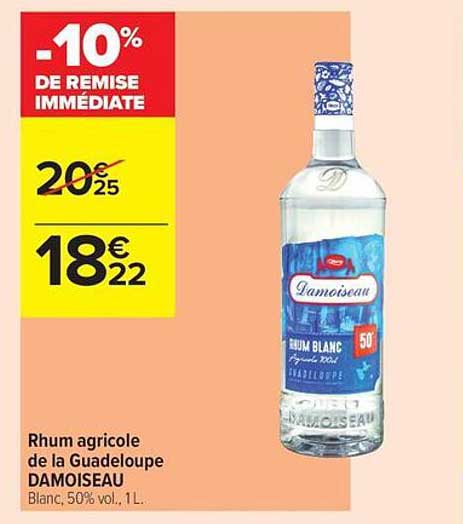 Rhum agricole de la Guadeloupe DAMOISEAU Blanc, 50% vol., 1 L.