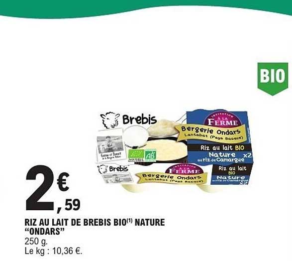 RIZ AU LAIT DE BREBIS BIO NATURE “ONDARS”