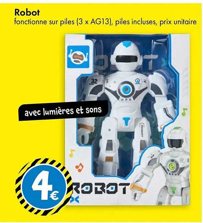 Robot fonctionne sur piles (3 x AG13), piles incluses, prix unitaire avec lumières et sons